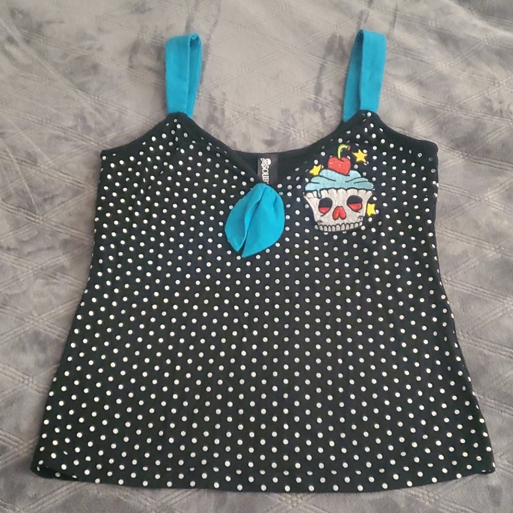 Reserved SOURPUSS POLKA DOT CUPCAKE SKULL TANK TOP